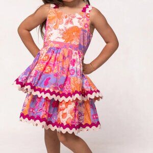 Ivy City Mini Tessa Dress in Pink Floral Tile 13-14